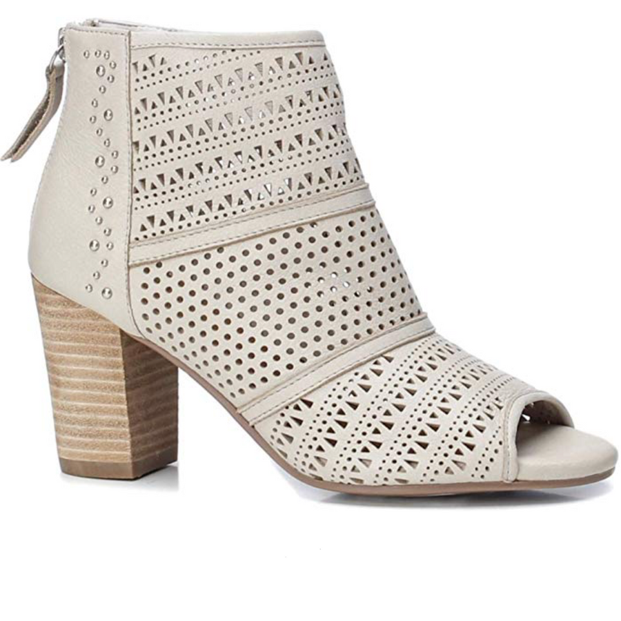 Carmela Womens Perforated Leather High Heeled Boot - Beige - The Foot Factory